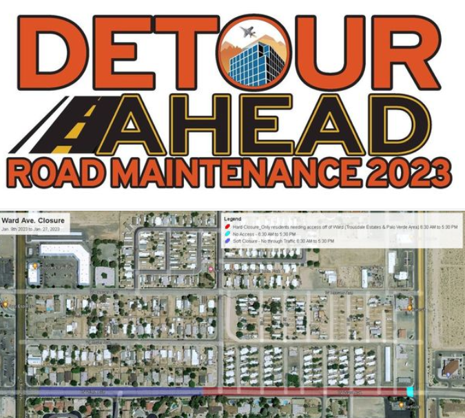 Map of W Ward Avenure in Ridgecrest, California between Wayne St and China Lake Blvd. Ward_Closure